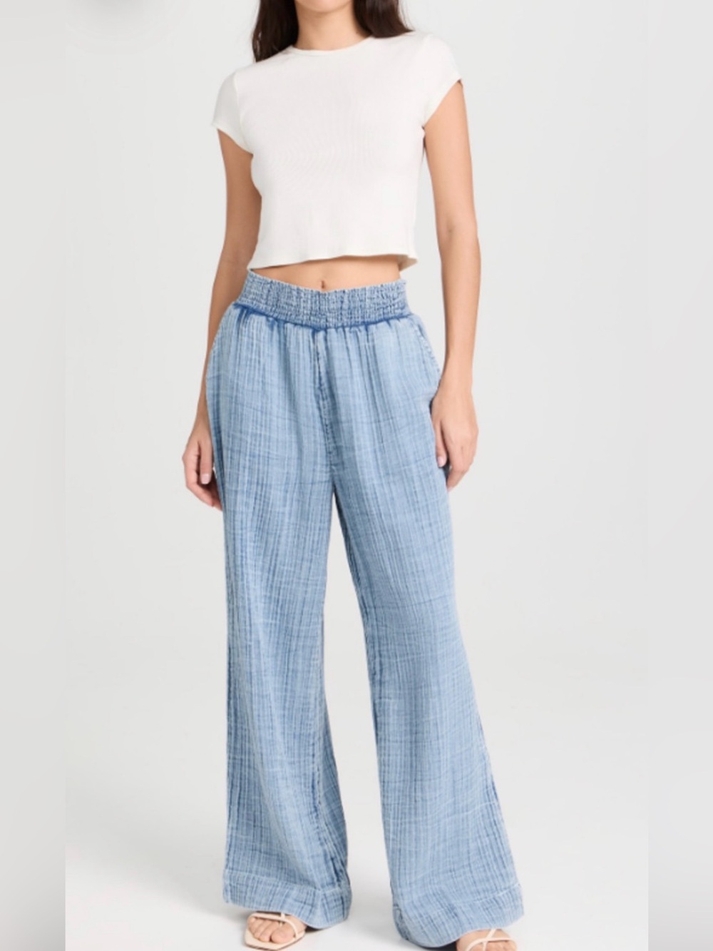 Faherty Organic Cotton Gauze Wide Leg Pant Light Indigo Wash Large